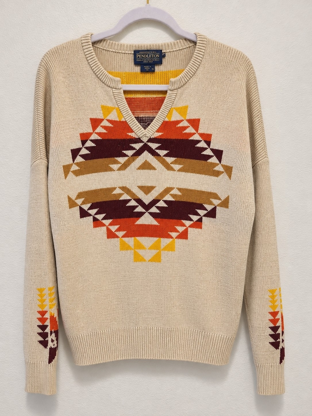 Pendleton Cream V-Neck Southwest Pattern Sweater